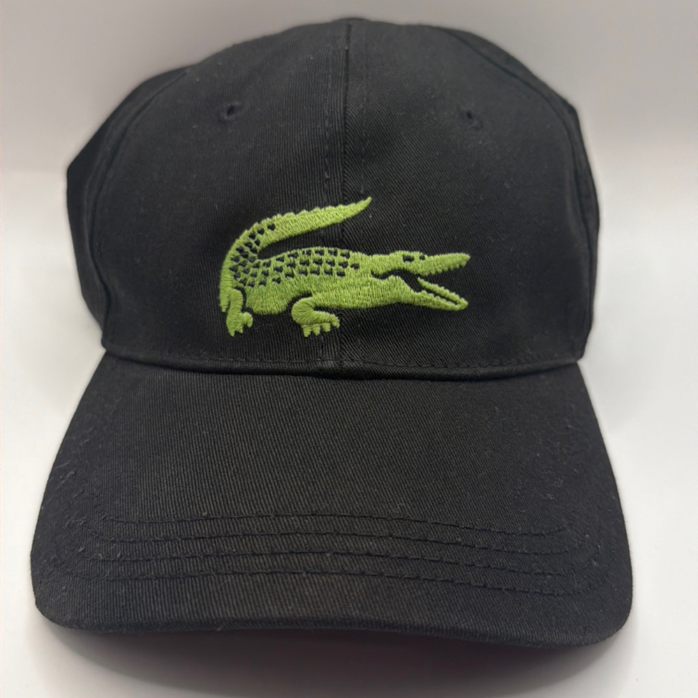 Lacoste Big Croc Gabardine Cotton Baseball Cap Hat Black Green RK4711 Size 00